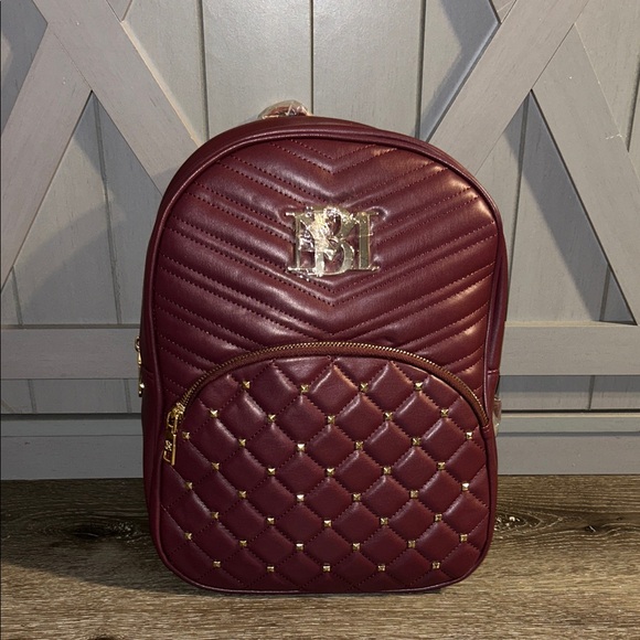 Badgley Mischka Burgundy Quilted Backpack - Picture 1 of 16